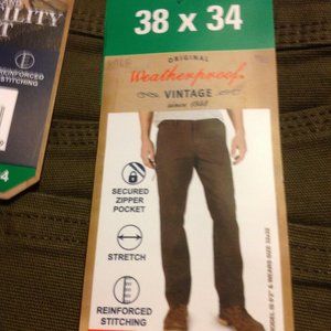 Weatherproof Vintage Men's 38x34 Brown Canvas Relaxed Fit Pants - New With Tags